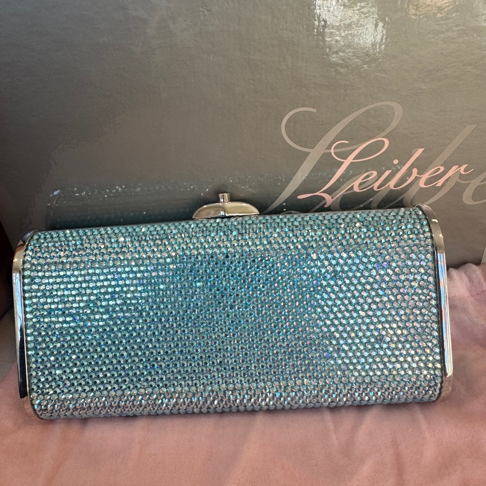 Judith Leiber Sparkling Silver Blue Clutch